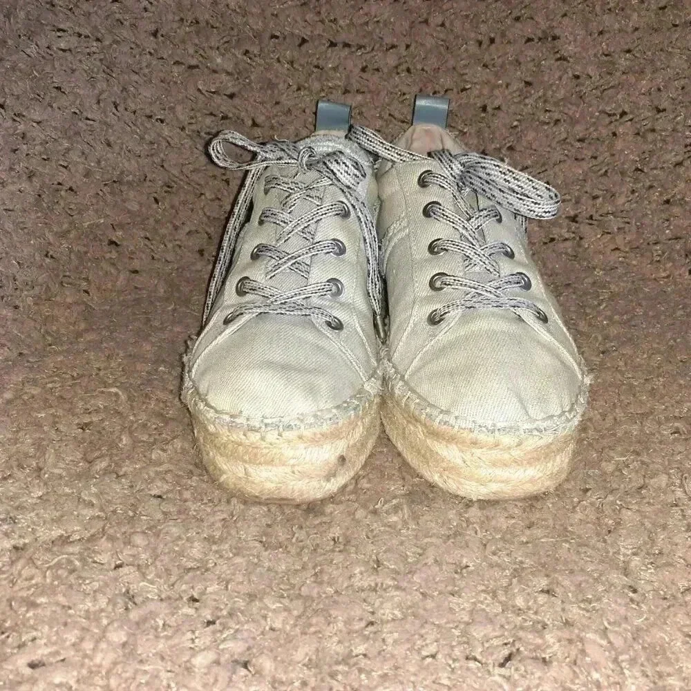 SAM EDELMAN-Carleigh Blue Chambray Denim Lace Up Espadrilles-Sz 8-Excellent